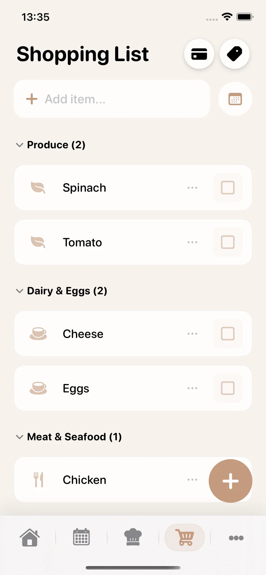 Groceries — A look inside the MomPlan app
